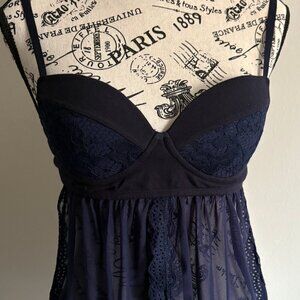 CLAUCLOUD Sheer Lace Babydoll Lingerie, Size XS/S, Navy Blue